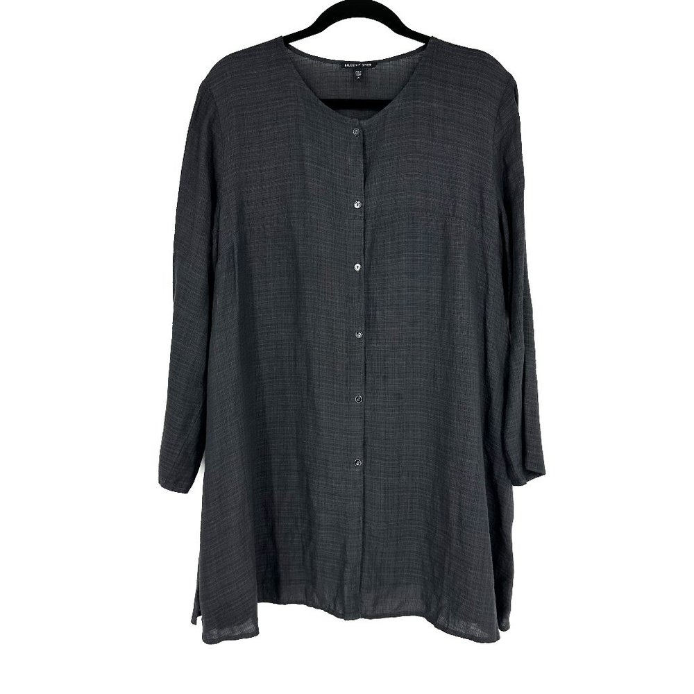 Eileen Fisher Button Front Linen Blend Shirt Jacket Grey Medium